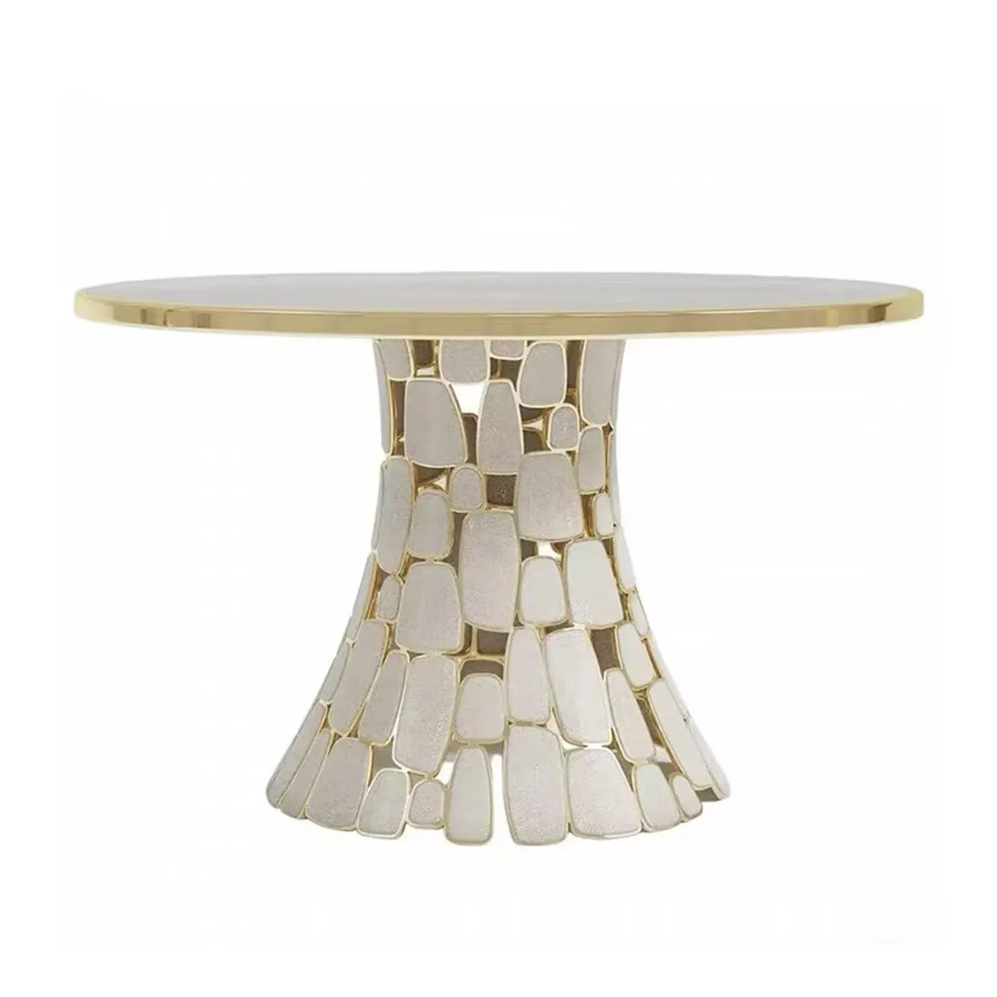 Italian Light Luxury Stone Negotiation Table Designer Villa Pearl Fish Pattern High-end Stainless Steel Splicing Round Dining Ta