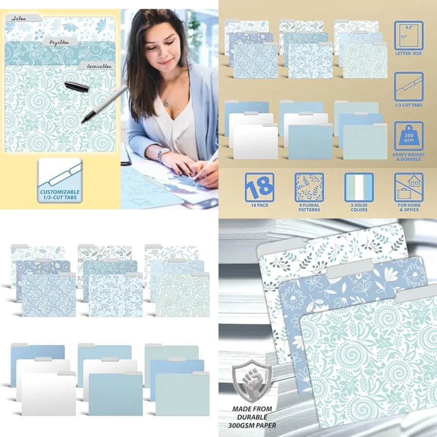 

Enhance your workspace with this 18-pack of decorative file folders featuring 9 elegant floral and paisley patterns paired with