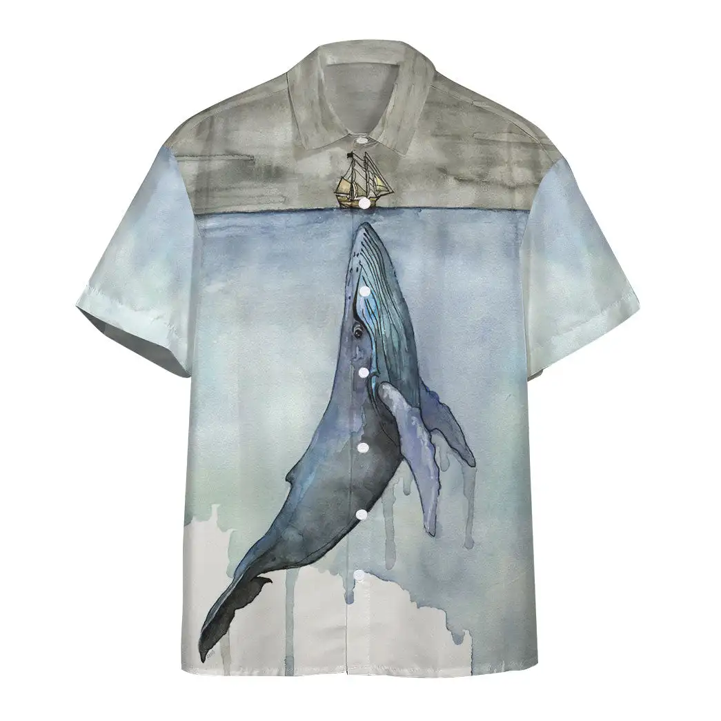 2024 New Men's Short Sleeve Shirts Deep Sea Giant Print Hawaiian Men's Short Sleeve Lapel Tops Fashionable Large Size Men's Shir