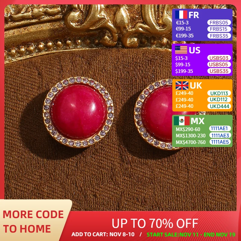 

Vintage Rose Red Agate Earrings Stud Natural Stone Round Accessories Antique Gold Color Luxury Designer Jewelry 2025 Christmas