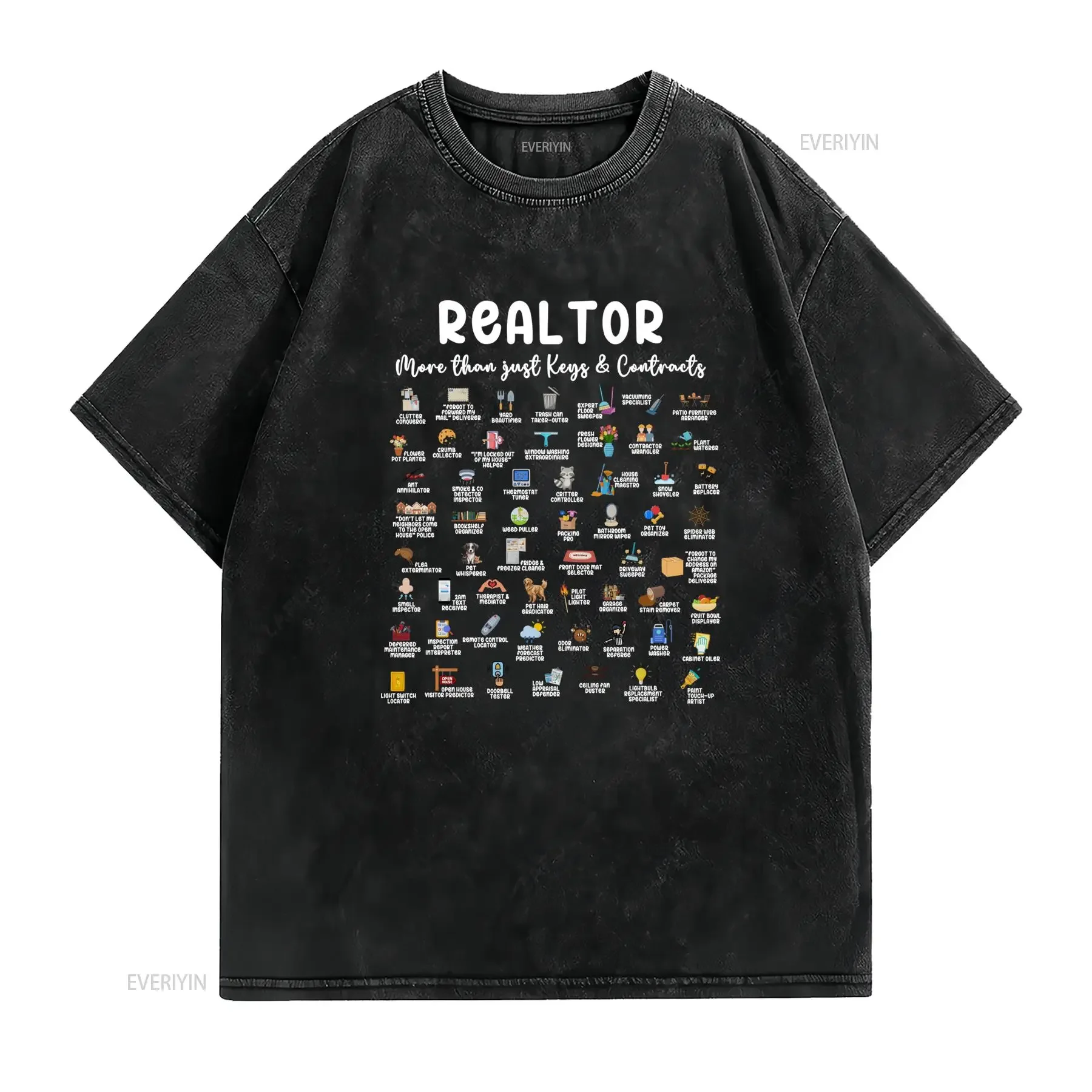 Funny Cartoon Realtor More Than Just Keys And Contracts Print Casual T Shirt vintage Washed Versatile Unisex Soft Comfortable