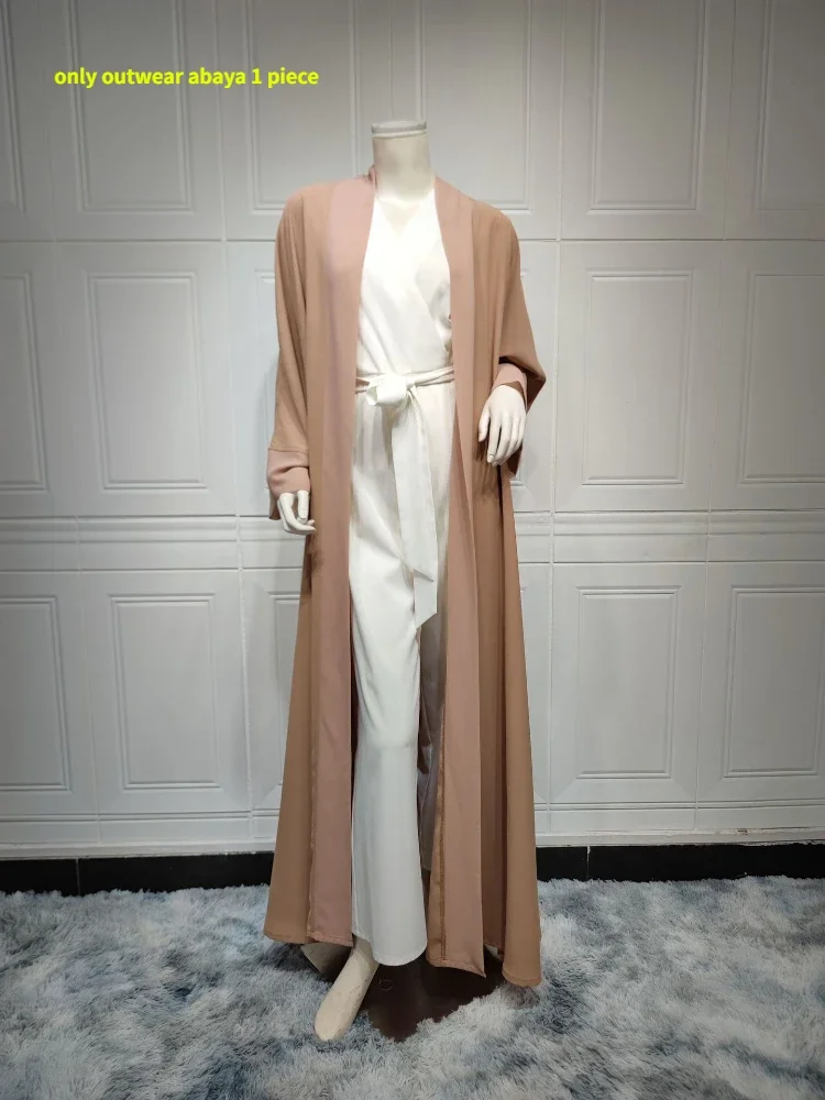 Eid One Piece Abaya Dress for Women Muslim Canftan Abayas Solid Robe Femme Musulman Cardigan Dresses Ramadan Vestidos Largos