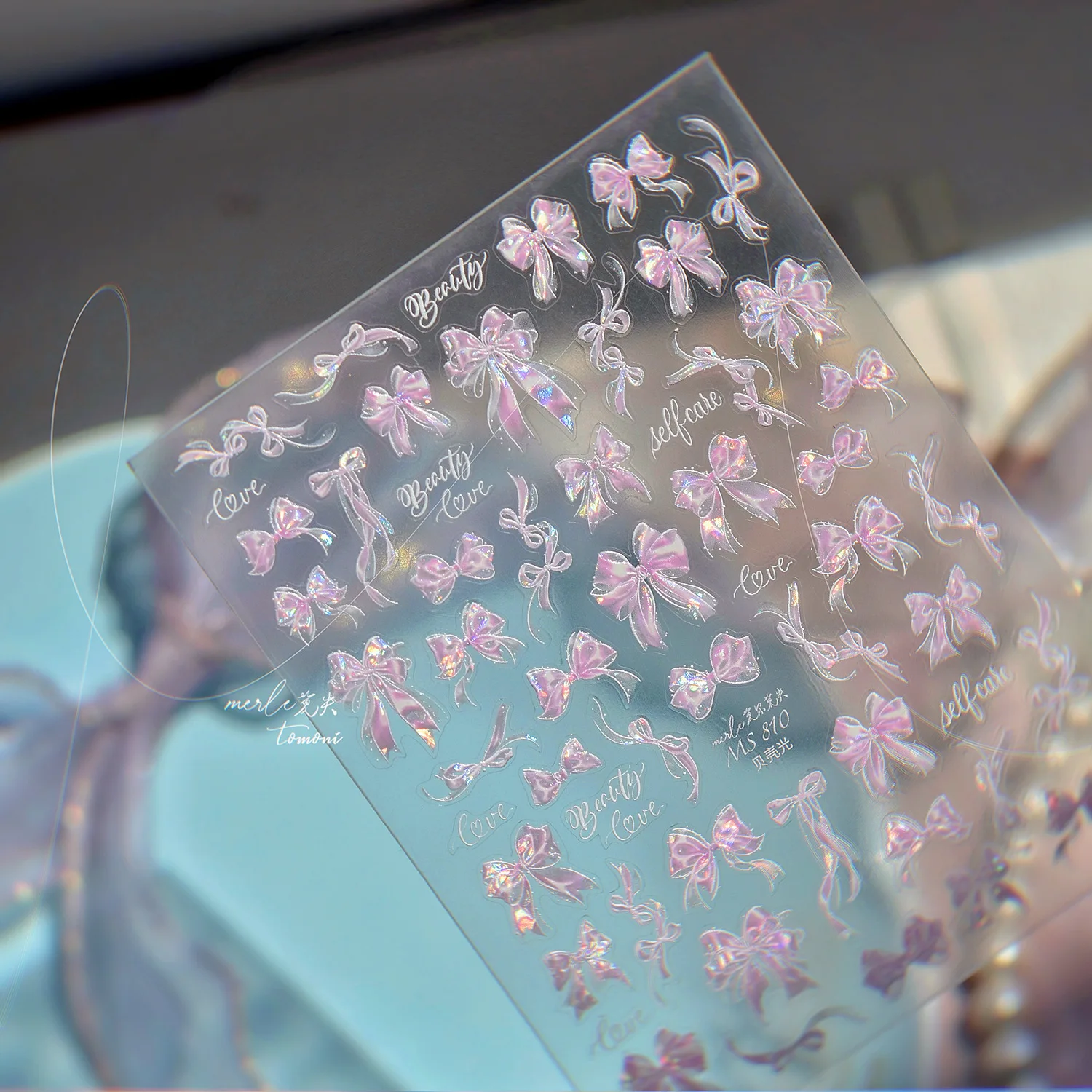 1 unidad de pegatinas 5D Aurora Jelly Bow para uñas, pegatinas para uñas blancas iridiscentes con luz de concha, lazos de cinta, bodas, ocasiones especiales, manicura *