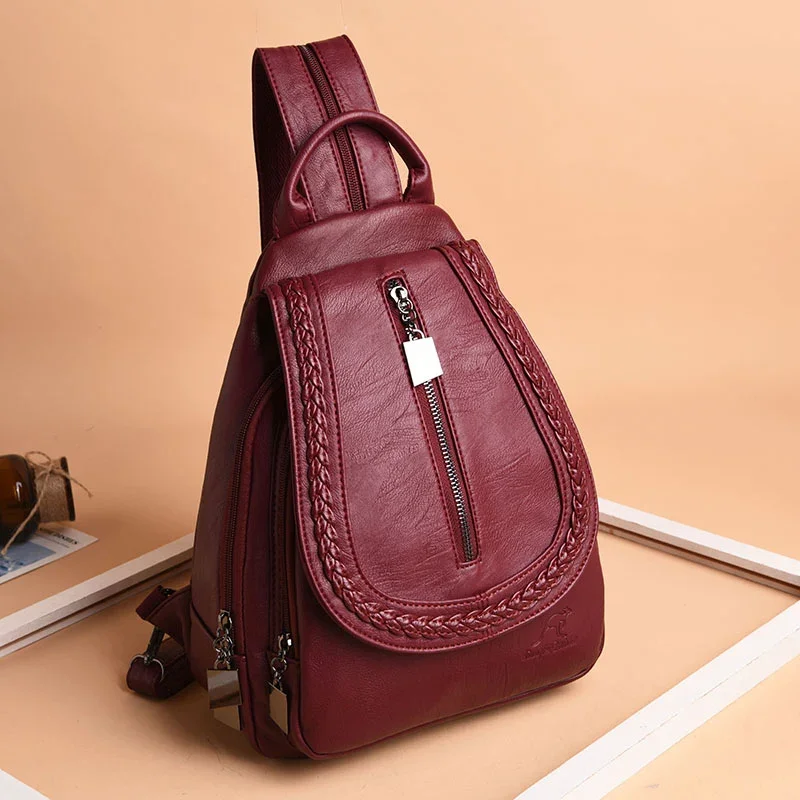 Women Leather Backpacks Zipper Female Chest Bag Sac a Dos Travel Back Pack Ladies Bagpack Mochilas School Bags For Teenage Girls