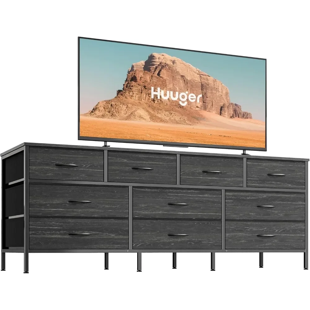 63 Inch TV Stand Dresser for Bedroom, Long Dresser with 10 Fabric Drawers, TV Stand for 55, 65, 70 Inch TV, Entertainment Center