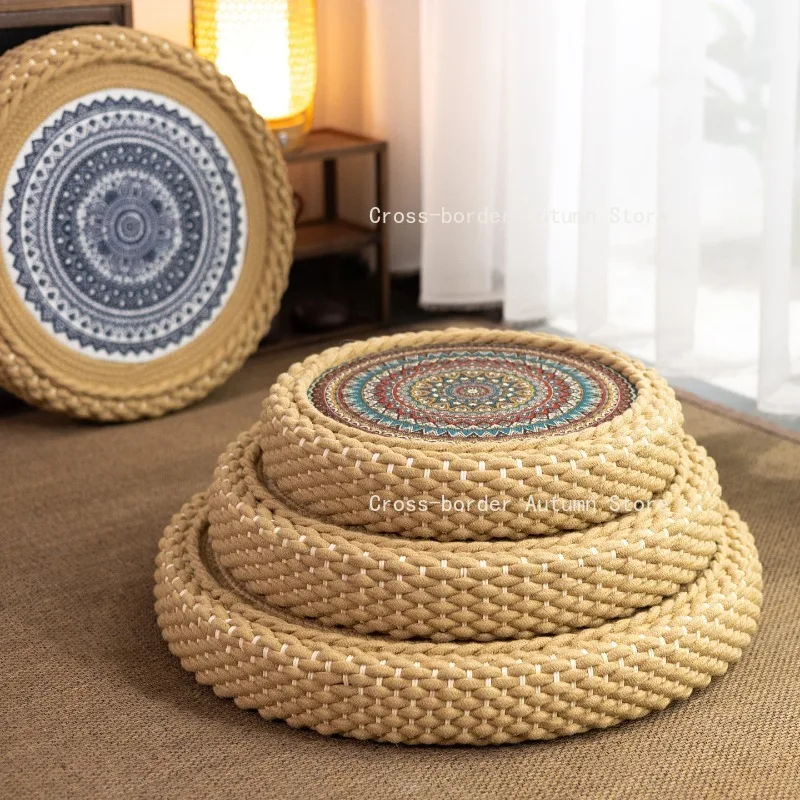 rattan seat cushion, tatami seat pier, thickened solid wood straw for living room,  height 8cm Diameter 40cm