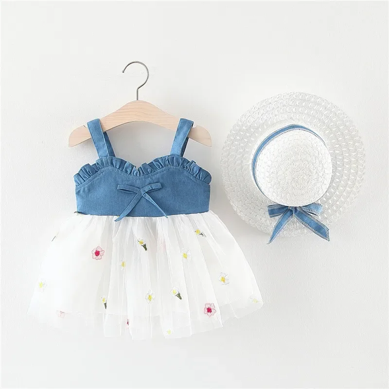 New Clothes Girls 0-3old Summer polyester new girl Sleeveless dress with hat princess 73-100 children kids clothing baby solid