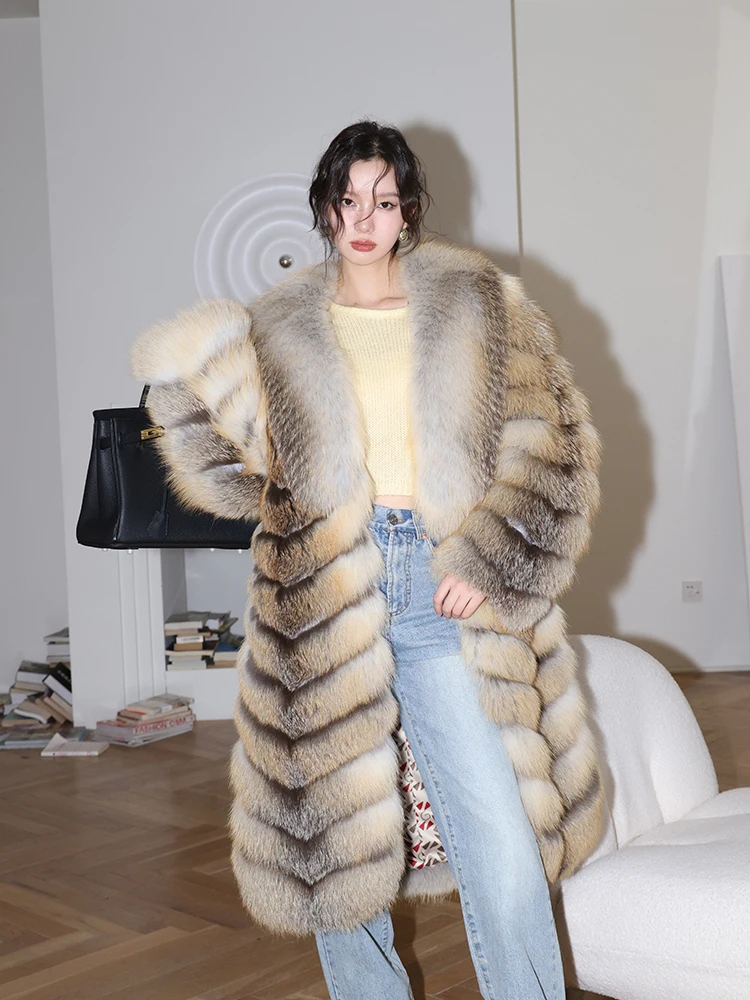 Fangtai2023 Fashion Natural Real Fox Fur Coat Women Extended Version Winter Warm Luxury Fur Jacket Plus Size Outwear Female Vest