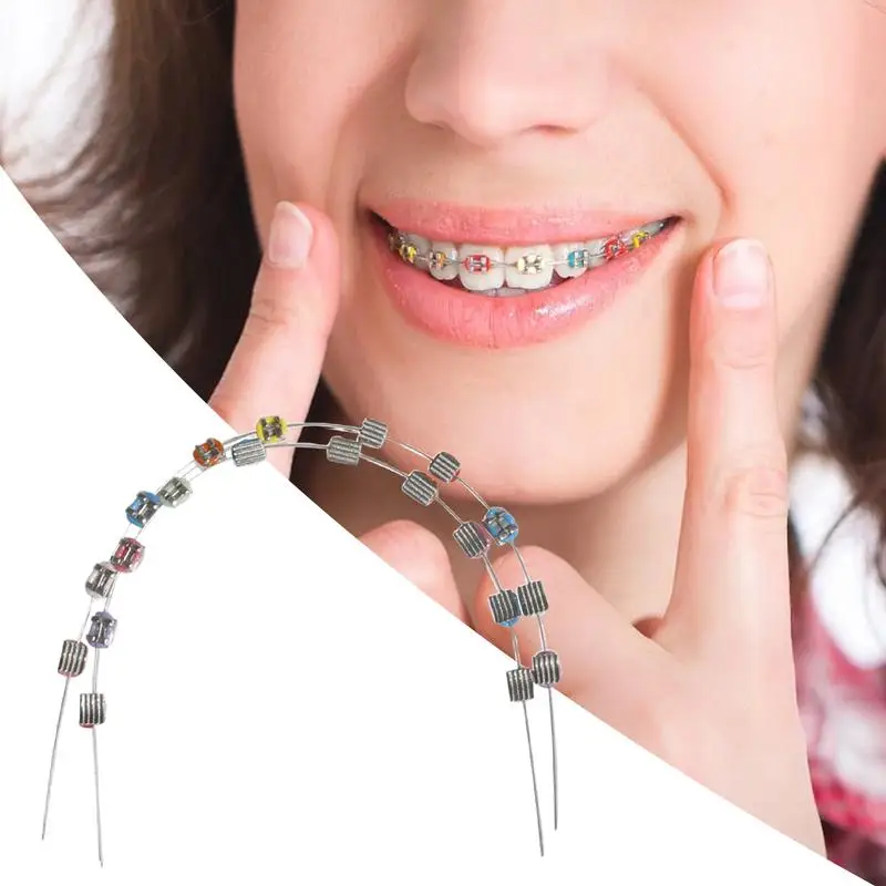 

1 Pairs Colorful Temporary Tooth Decoration with Metal Wires Dental Decorations Orthodontic Ligature Ties Braces Fake Brackets