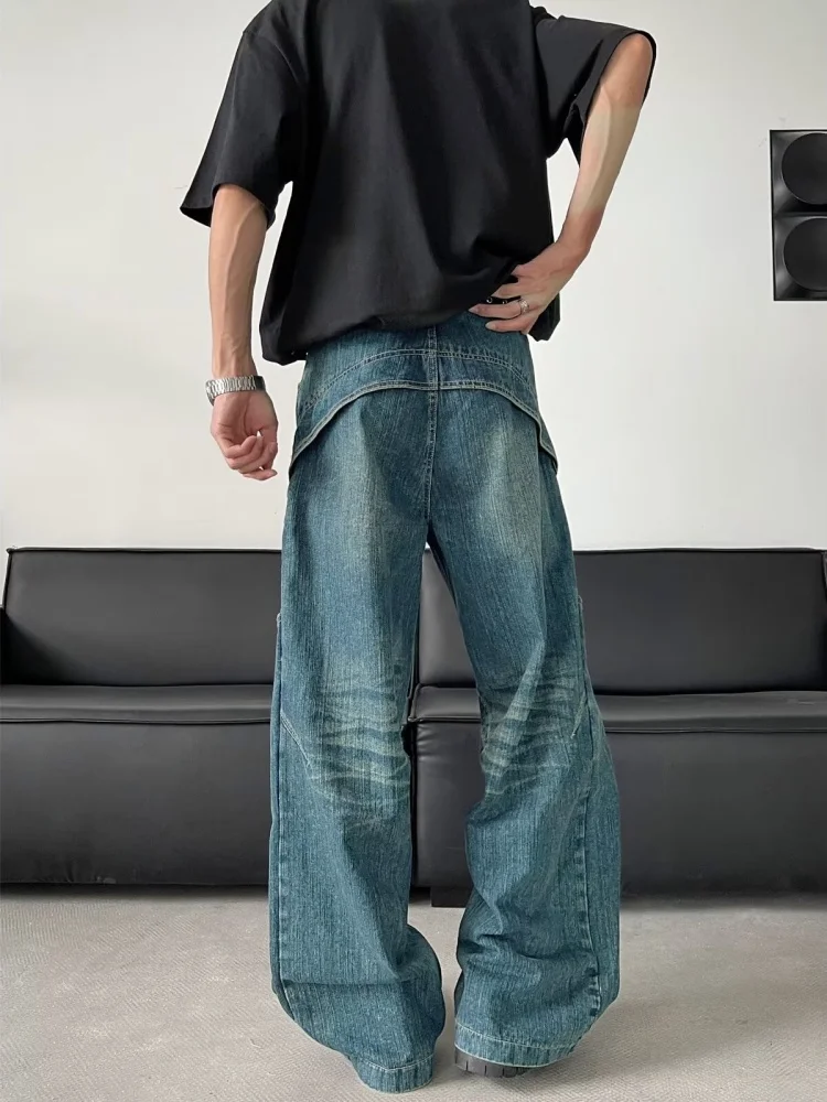 2025 Trashy Y2K Mode gewaschen blau gespleißt Baggy neue Jeans Hosen für Männer 90er Jahre Vintage Kleidung weites Bein gerade Denim Hose – Detail 5