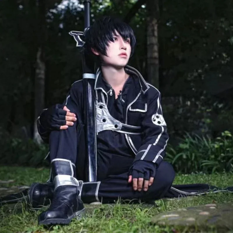 Halloween Anime Spada Arte Online Kirito Costume Cosplay Uomini Adulti Donne Kirito SAO Kirigaya Kazuto Uniforme Colthing Parrucca Set