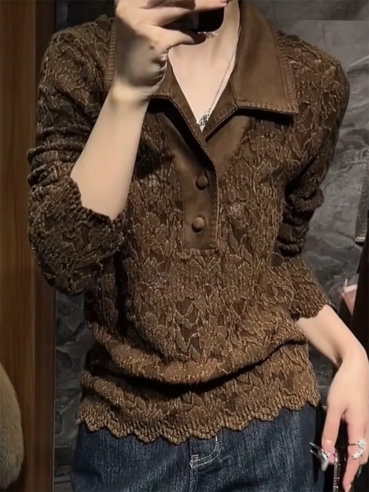 

Retro Ne Knitted Sweater Splicing Design Slimming Large Size Autumn Winter New Sle Warmth Comfortable Woolen Top