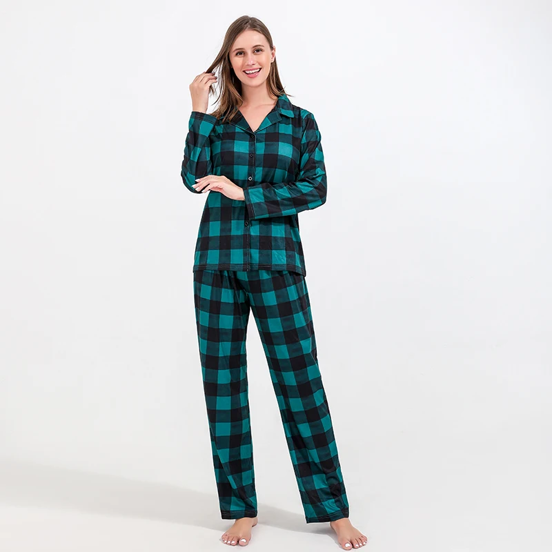 New 2025 Plaid Print Family Christmas Pajamas Set Parent-child Matching Clothes Button Shirt 2 Pieces Suit Loungewear Xmas Look