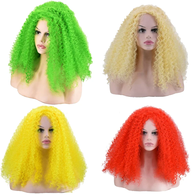 

Colorful African Long Curly Hair Wig Dance Party Holiday Wig High-quality Explosive Curly Hair Synthetic Hair