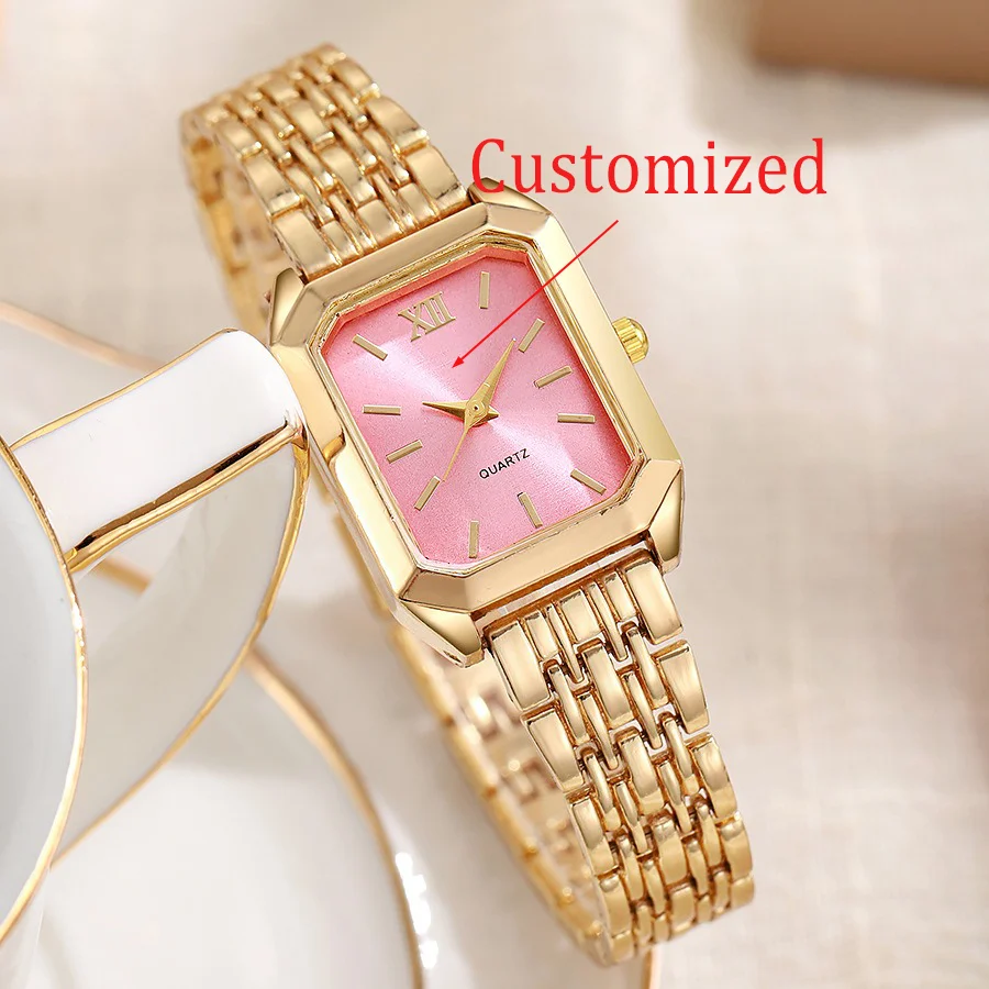 ファッショナブルなシンプルなスクエアクォーツ時計女子学生のための新しいライト高級スチールストリップカスタマイズ可能な女性の時計