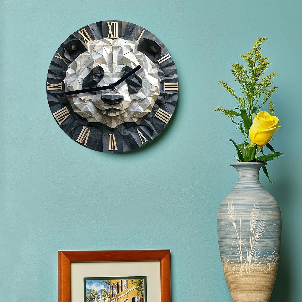 DIY Panda Wall Clock Kit -Silent Clock with High-Definition 2D Print, 3 Hand Sets Included, Home Decor and Creative Gift