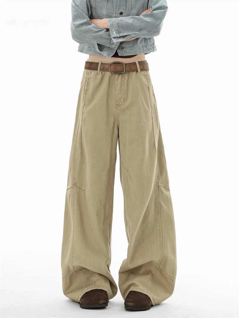 

Широкие джинсы с наклонным кроем в стиле ретро, мужские осенне-зимние свободные прямые брюки в американском стиле, повседневная одежда, прочный джинсовый материал