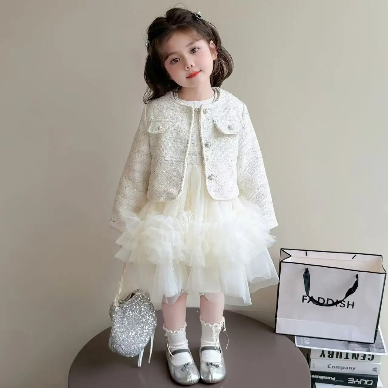 Girls Spring Autumn Fashion Set 2026 New Children's Sweet Jacket Princess Dress 2 Piece Outfit Kids Stylish Clothing Sets