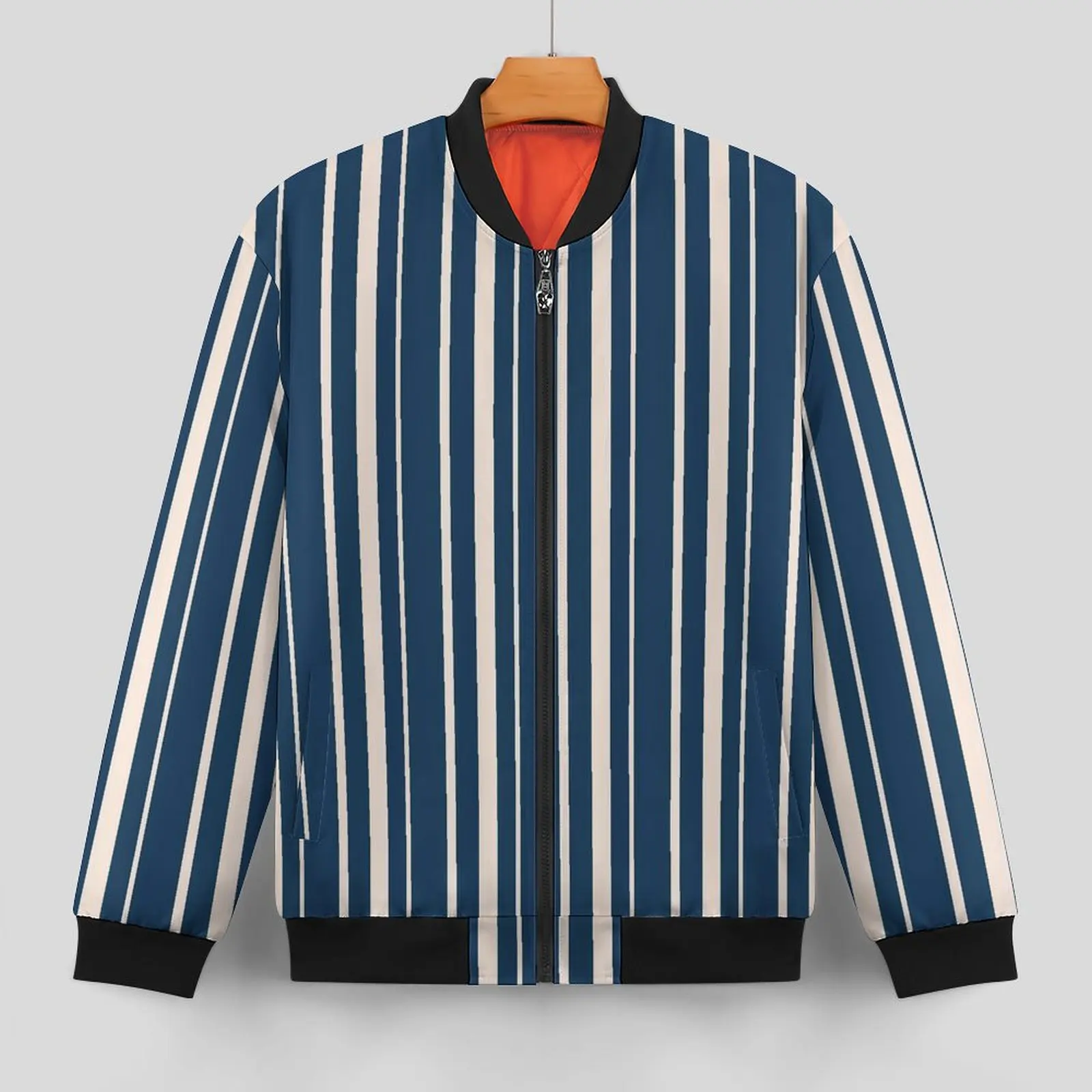 Black Blue And White Stripes Jackets Winter  Aesthetic Casual Coats Man Waterproof Loose Windbreak Printed Oversize Jacket