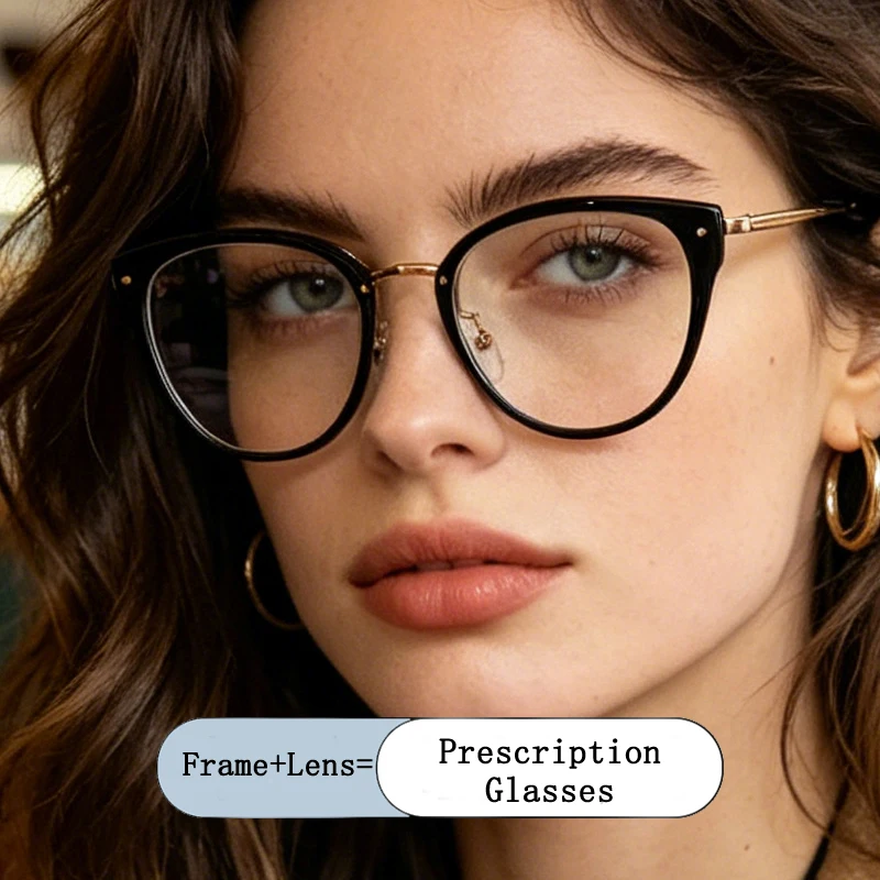 New Brand Design Round Cat Eye Female Frame Photochromic Prescription Glasses Anti Blue Light Long Sight And Far Sight Eyewear