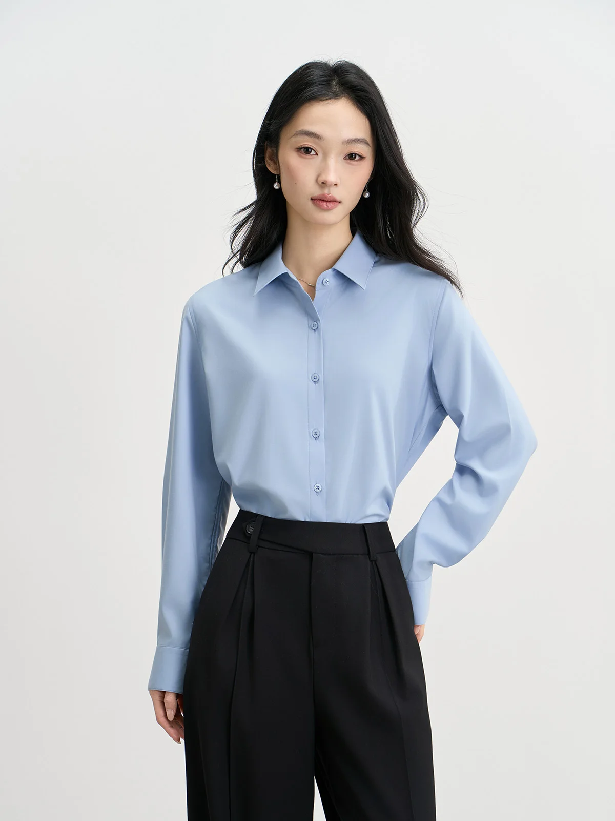 

Женская летняя профессиональная рубашка Miss Bird синего цвета с длинным рукавом, с квадратным воротником, для работы, собеседований, офиса, повседневного стиля, полиэстер