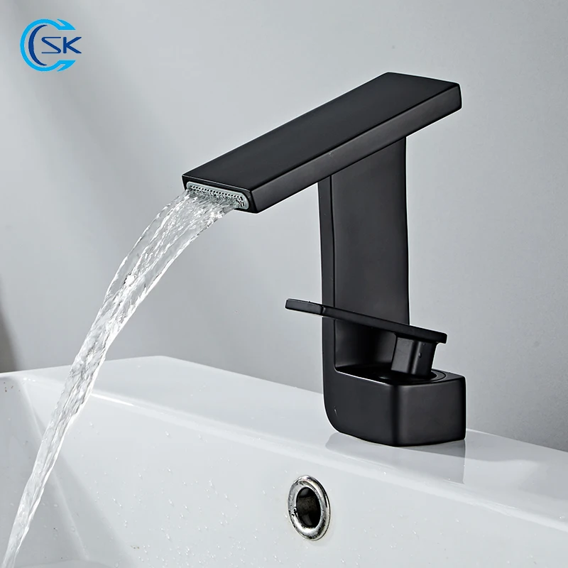 

Black Waterfall Bathroom Faucet Brass Basin Faucet Chrome Sink Faucet Cold Hot Water Mixer Tap Modern Single Hole Bathroom Taps