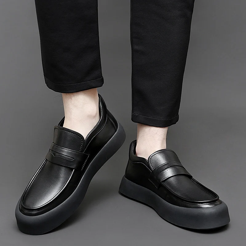 

New Men Autumn Winter Thick Soled Casual Business Loafers Height Increasing Breathable Comfortable Non Slip Lazy Shoes