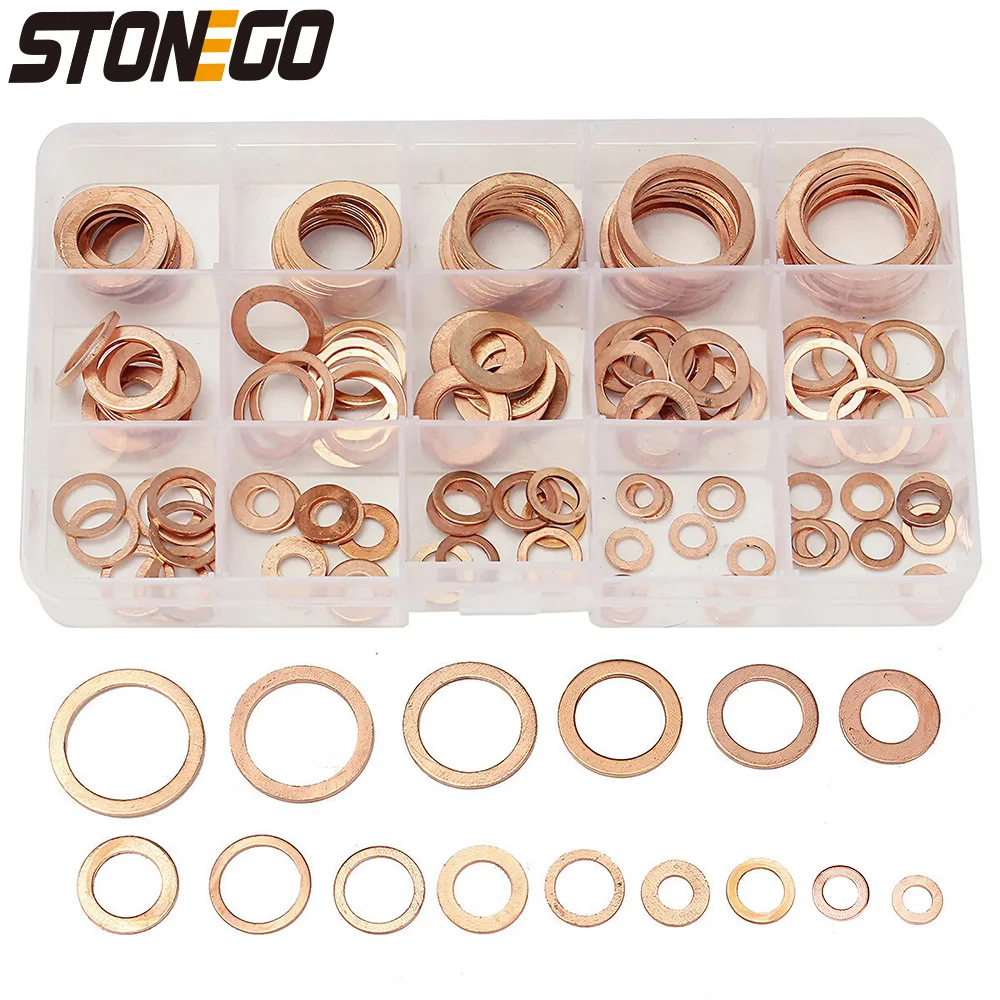 STONEGO Copper Sealing Gasket Washer 150PCS/300PCS Solid, Crush-Resistant for Boat, Sump Plug, Oil - Hardware Accessories Kit