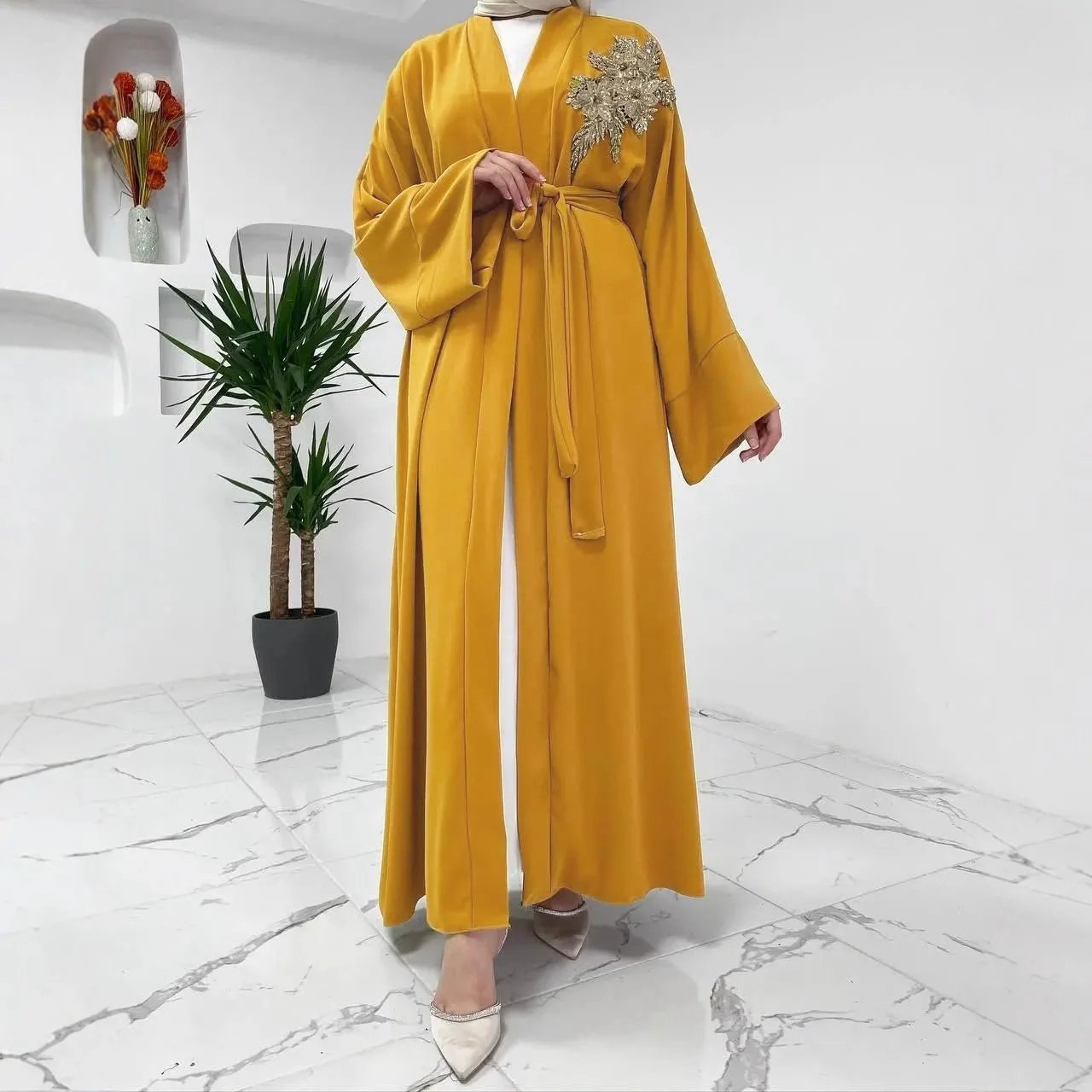 

Eid Embroidery Muslim Sets for Women Long Cardigan Dress Dubai Abayas Kimono Jalabiya Ramadan Femme Musulmane Robe Kebaya Abayo