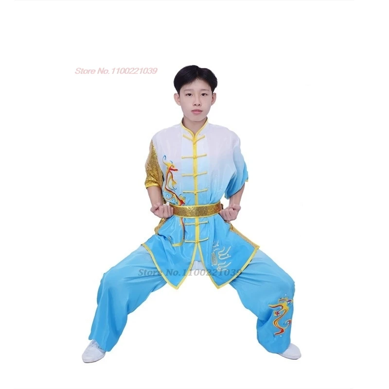 2024 traditional chinese kung fu costume children dragon embroidery sequin wushu uniform suit kung fu shaolin exercise training