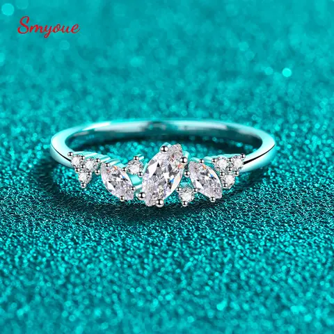 Smyoue 0,58 ctw Marquise Cut Weeding Moissanit Ringar för Kvinnor Dubbel Halo Högkvalitativt 925 Sterling Silver Halv Evighetsband 10 best sales mästerkvalitet - №9