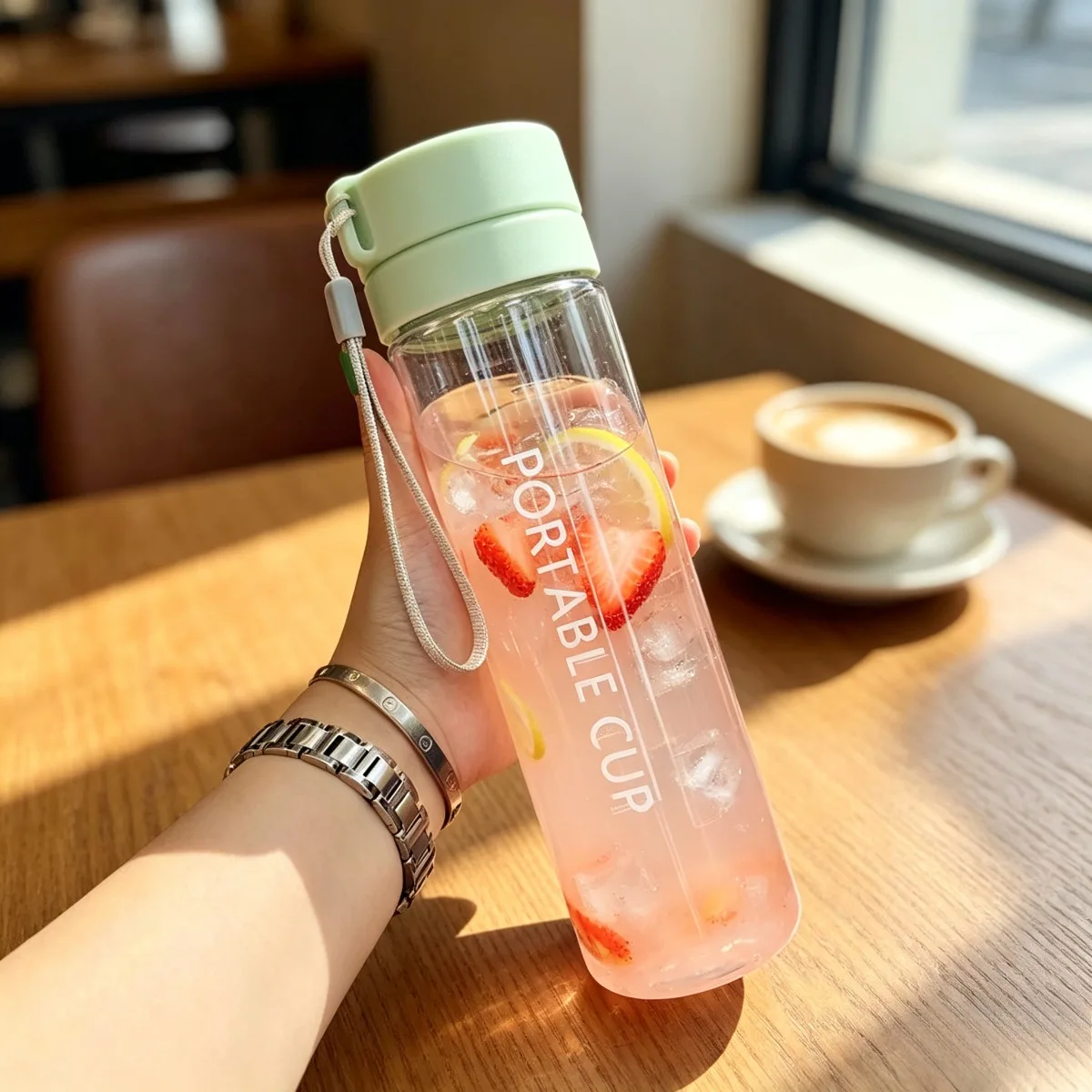 Large Capacity 800ml Outdoor Water Bottle Transparent Plastic Sports Cup Portable Rope Bottle for Daily Travel Office Home