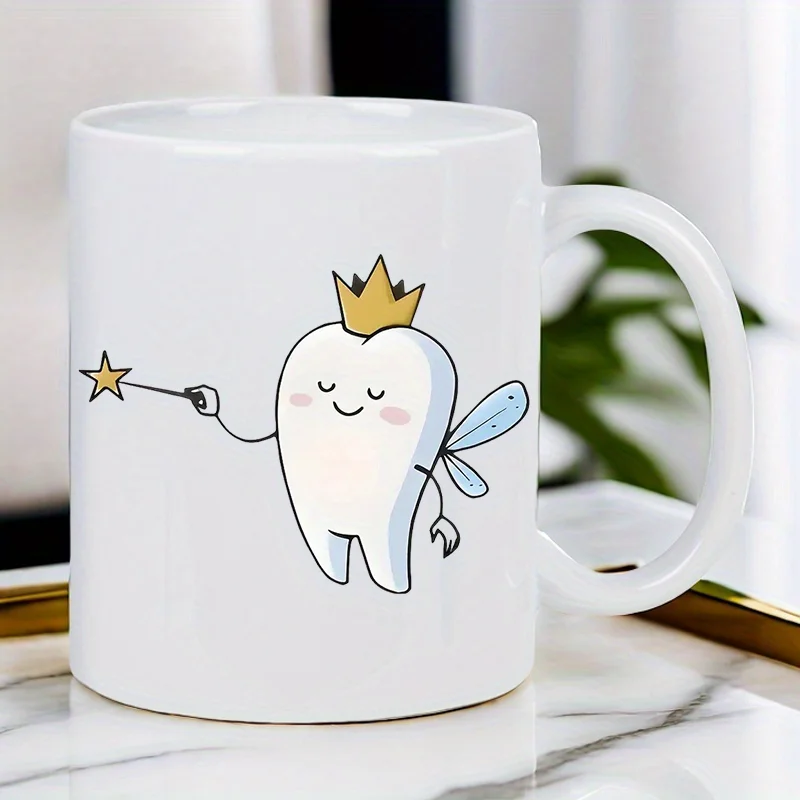 Cute Tooth Fairy Ceramic Mug-Magical Dental Hygiene Gift, White Coffee Mug with Charming Fairy Design Hand Wash Only Dental Gift