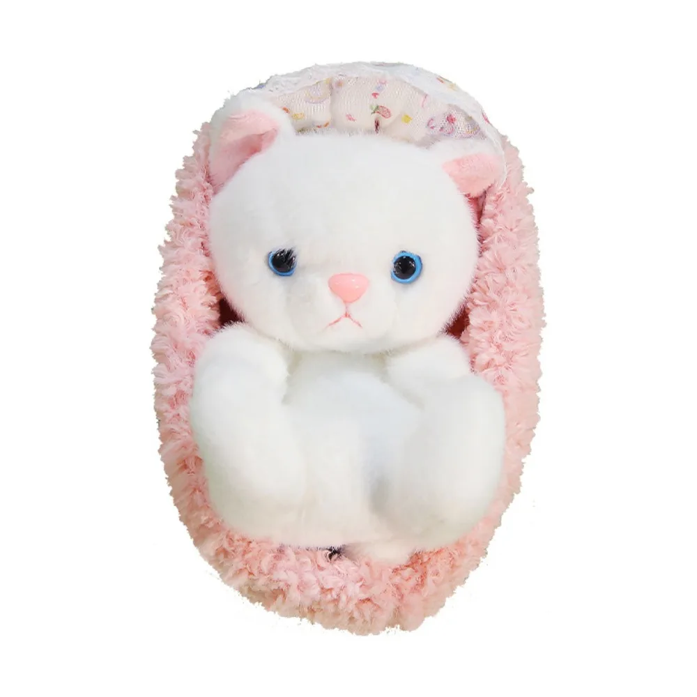 

Sleeping Basket Black Cat Plush Toy Stuffed Animals Furry Plush Cat Doll Cartoon Soft Cat Table Doll Home Decor