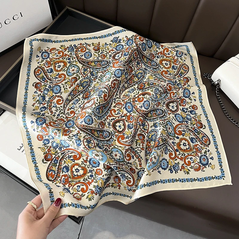 Fashion Women Summer 100% Silk Neck Scarf for Hair Headband Luxury 2023 Design Print Square Scarves Lady Bandana Kerchief