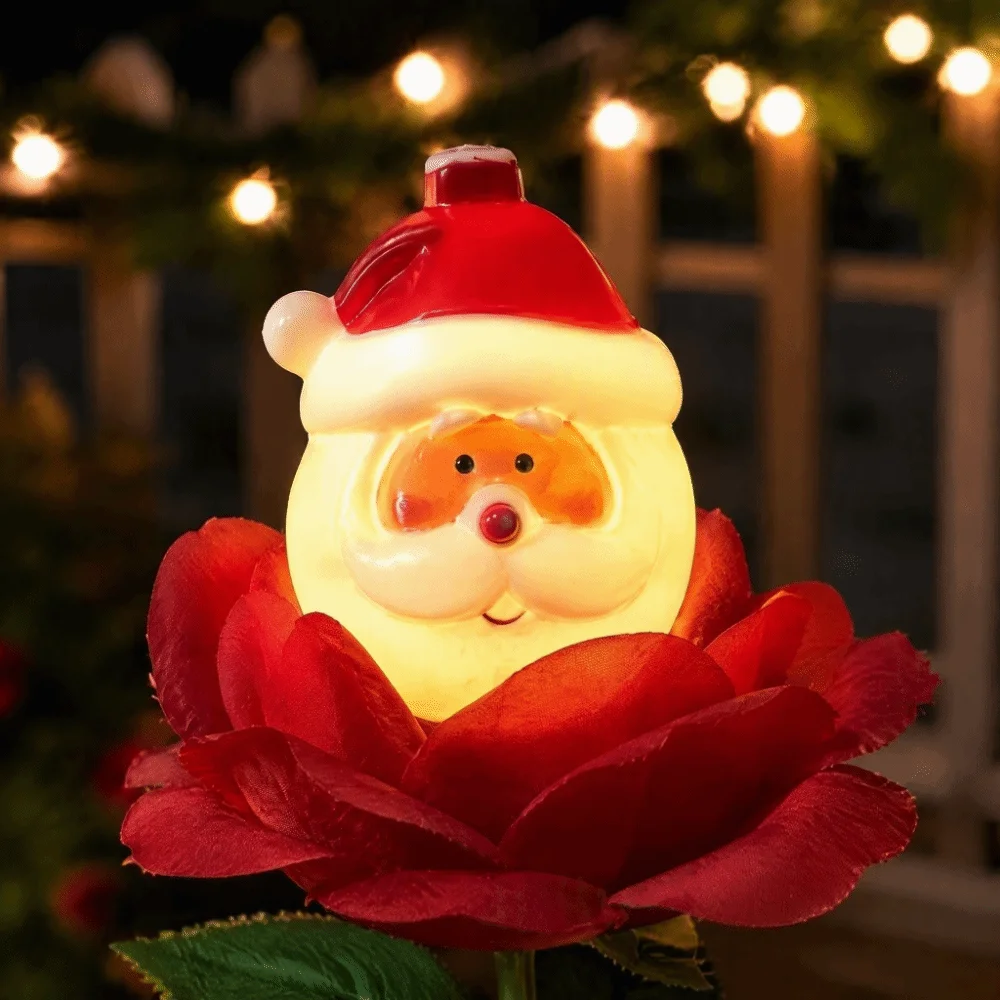 Solar Powered Solar Christmas Lights LED Waterproof Christmas Decorative Lights Snowman Design Rose Design Snowman Garden Light