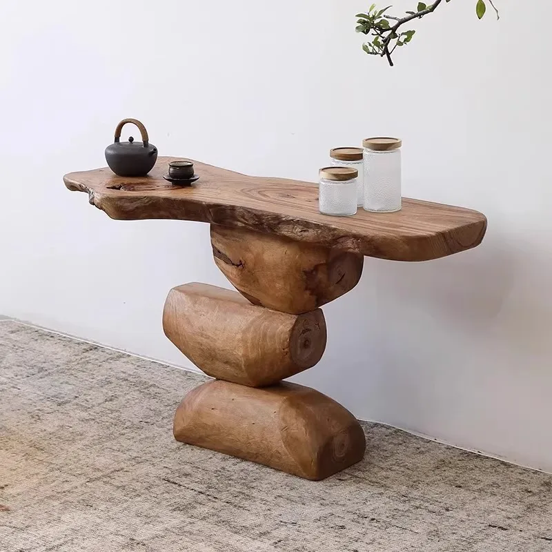 Solid wood entrance table High-class entrance entrance Against the wall End view Art Zen side