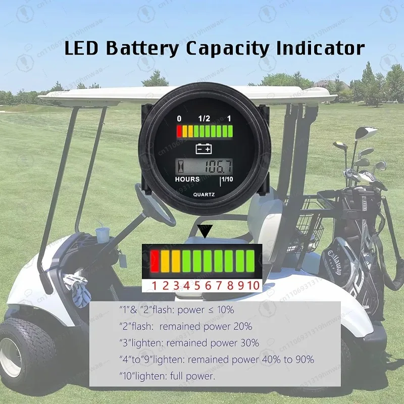 عربة جولف نادي السيارات رافعة شوكية غسالة الطابق صمام ثنائي باعث للضوء مؤشر البطارية الرقمي مع عداد ساعة #5