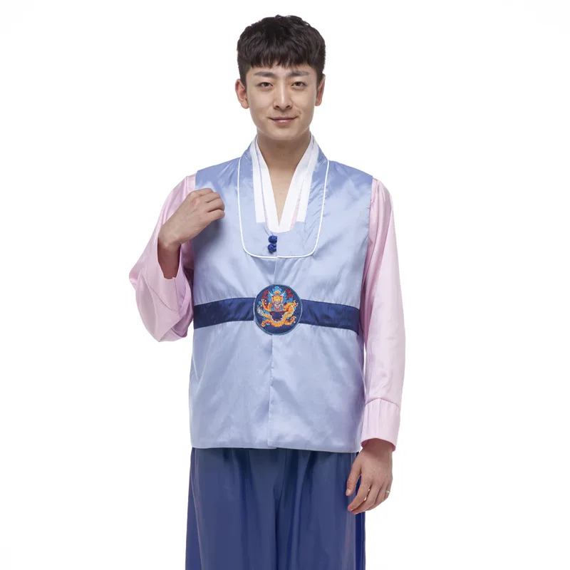 Men's Hanbok Korean Ethnic Vest Shirt Long Pants 3pcs Set Traditional Korea Male Hanbok Palace Costume Dance Performing Clothing