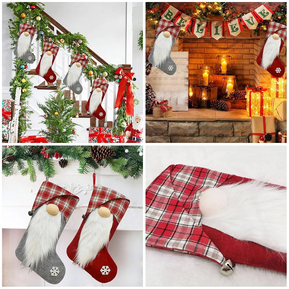 Christmas Stockings Xmas Stockings Fireplace Hanging Stockings with Plush Santa Snowman Reindeer for Holiday Decor Xmas Tree Dec