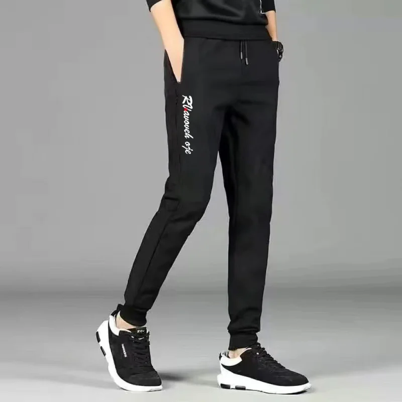 Summer New Korea Versatile Casual Sports Straight Pants Men Solid Printed Elastic Waist Drawstring Pockets Thin Loose Trousers