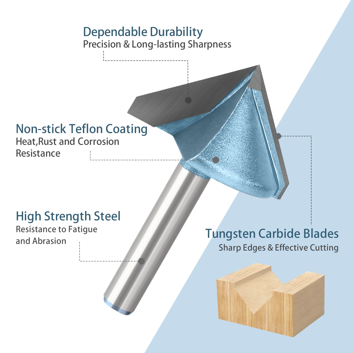 V Groove Template Router Bit, Esquerda e Direita, 6 1, 4Shank, 90 graus