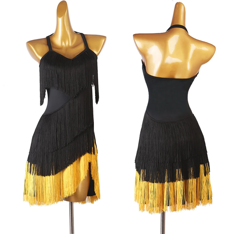 

Women Latin Dance Costumes Competition Dress Backless Hanging Neck Dress Performance Clothes Samba Tango Dance Clothing DQL10378