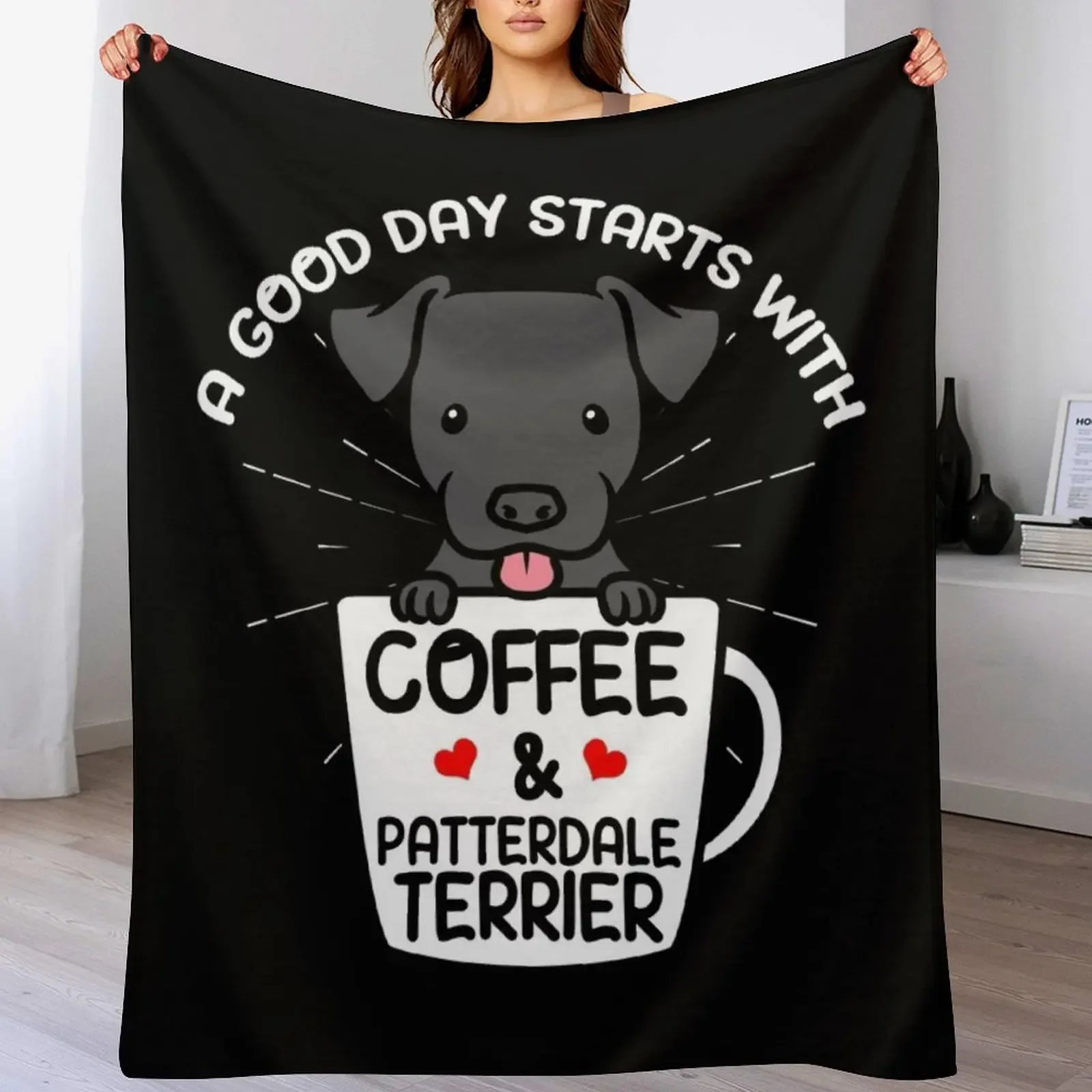 

Patterdale Terrier Dog Fell Terrier Coffee Lover Throw Blanket Cozy Napping Blanket Gift for Mom Dad