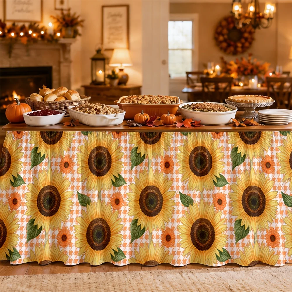 Table skirt / tableskirt, country style, sunflower, check pattern, summer, harvest festival, autumn, picniczyc