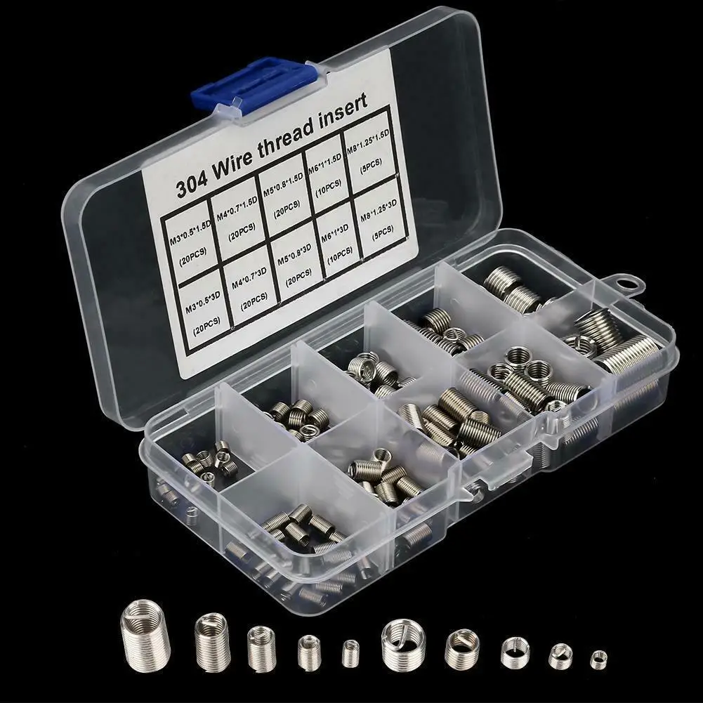 150PCS Helicoil Wire Thread Repair Inserts Kit Set M3M4 M5 M6 M8 Stainless Steel Threaded Bushings Thread Recovery Fasteners