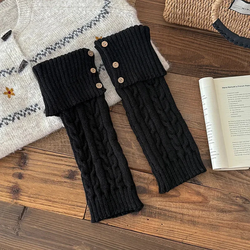 1Pair Leg Warmers for Girls Women Winter Harajuku Leg Warmers Maillard Color Knitted Long Leg Warmer Goth Lolita Button Decro