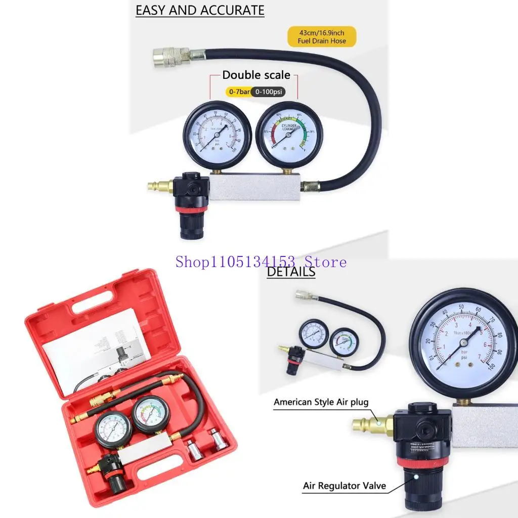 Cylinder Leak Down Tester Multifunction Automotive Engine Compression Tester with Case for Car Motorcycle Truck