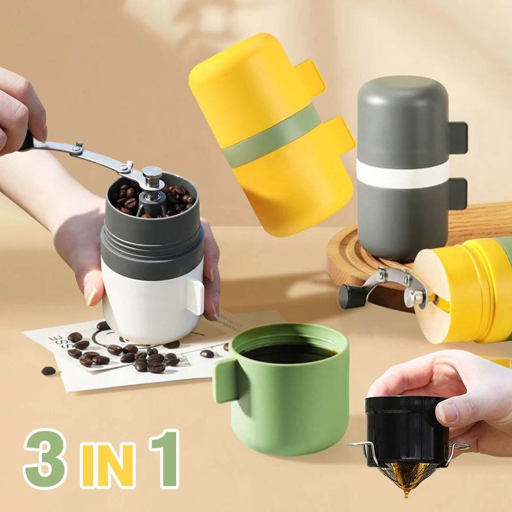 

3 in 1 Manual Coffee Grinder Outdoor Portable Hand Grinder Adjustable Professional Coffee Bean Grinding with Filter 2 Cups 2023