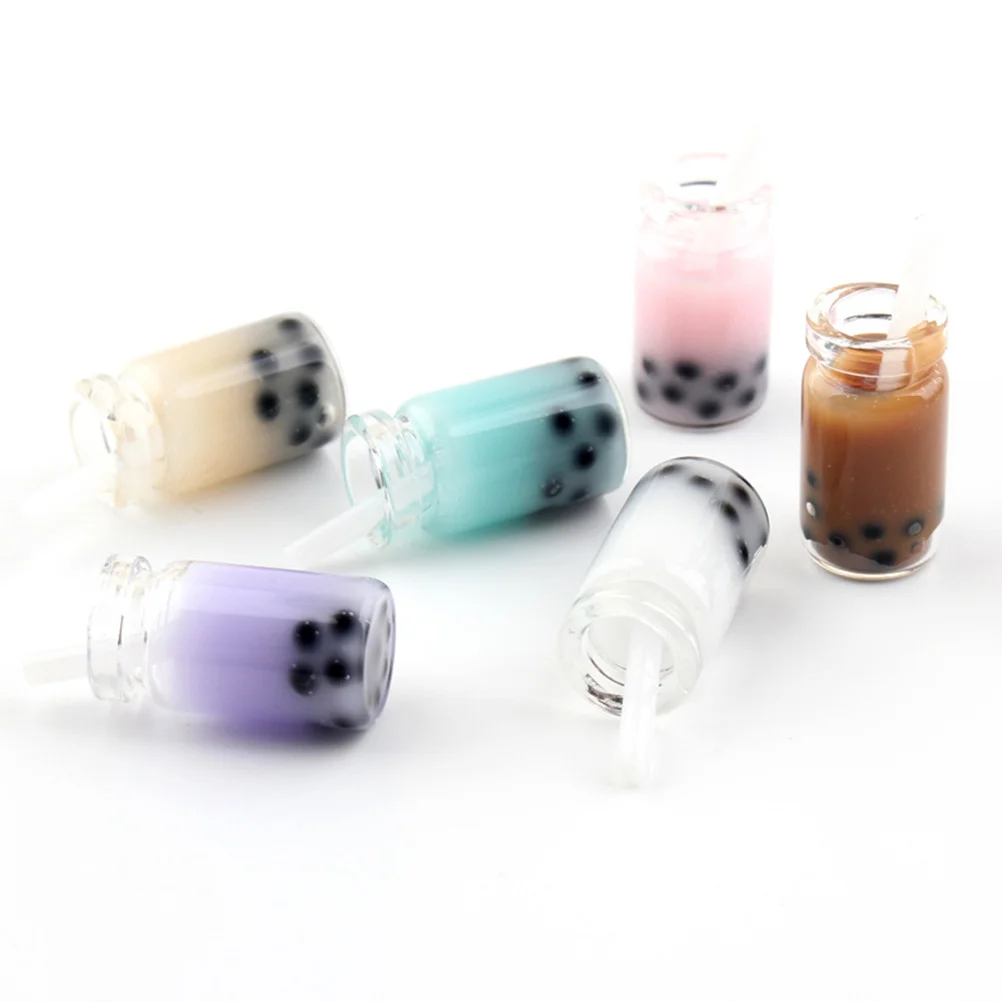 

20Pcs Simulation Pearl Milk Tea Cup Resin Pendants DIY Jewelry Material Random Color White Straw Creative Photo Props Imitated